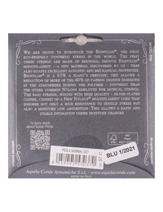 JUEGO DE CUERDAS AQUILA PARA GUITARRA CLÁSICA 37C PERLA TENSIÓN NORMAL