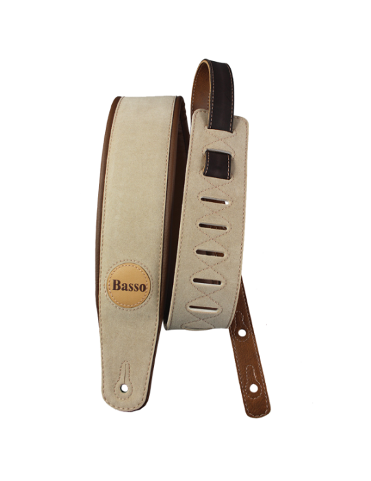 CORREA BASSO PARA GUITARRA Y BAJO SERIE ANTE SINTÉTICO BEIGE ACOLCHADA
