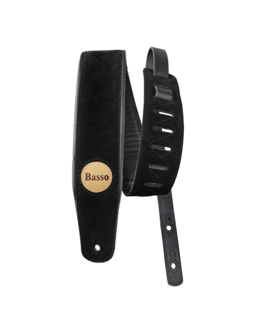 CORREA BASSO PARA GUITARRA Y BAJO SERIE ANTE SINTÉTICO NEGRA ACOLCHADA