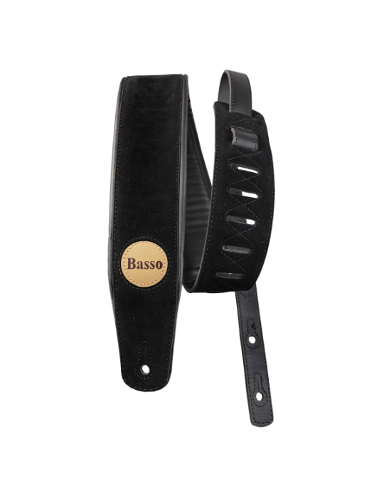 CORREA BASSO PARA GUITARRA Y BAJO SERIE ANTE SINTÉTICO NEGRA ACOLCHADA