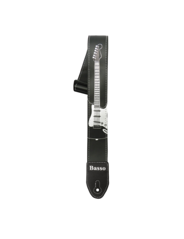 CORREA BASSO PARA GUITARRA Y BAJO SERIE SERIGRAFIADA NEGRA STRATO