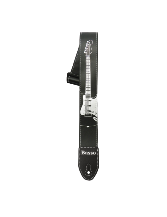 CORREA BASSO PARA GUITARRA Y BAJO SERIE SERIGRAFIADA NEGRA STRATO