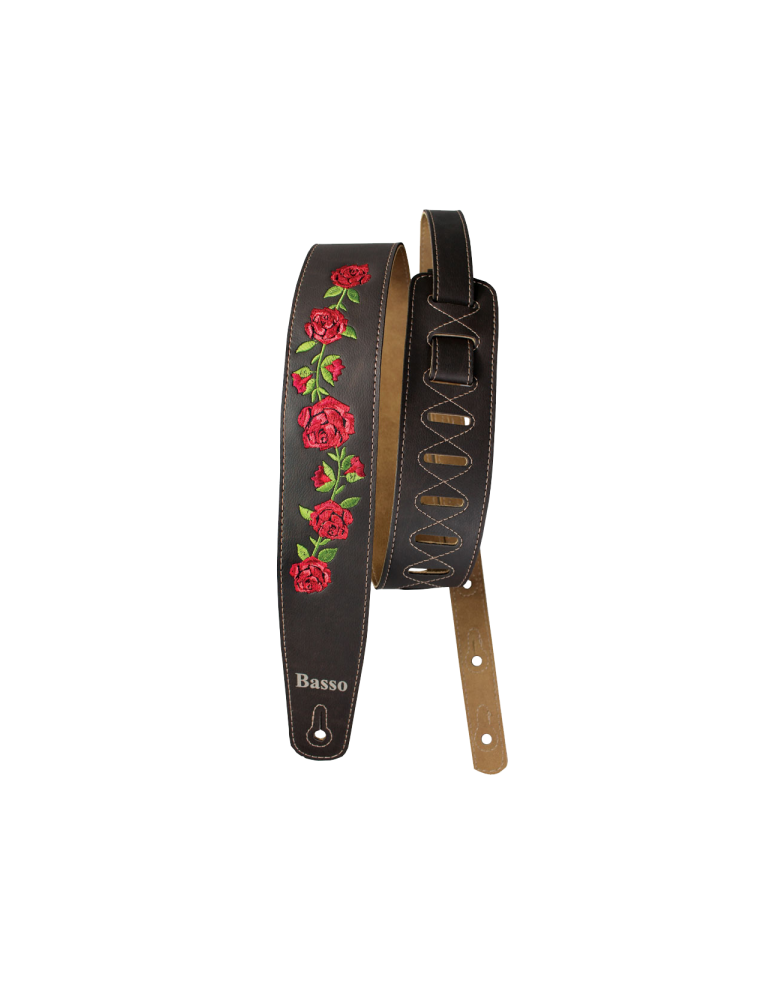CORREA BASSO PARA GUITARRA Y BAJO SERIE VINTAGE MARRÓN FLORES