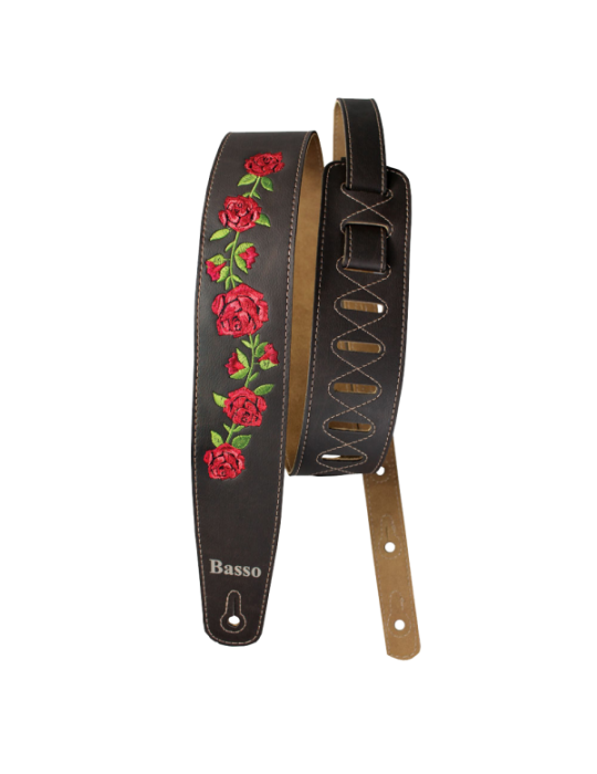 CORREA BASSO PARA GUITARRA Y BAJO SERIE VINTAGE MARRÓN FLORES