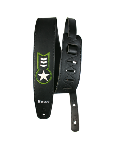 CORREA BASSO PARA GUITARRA Y BAJO SERIE VINTAGE NEGRA CON EMBLEMA