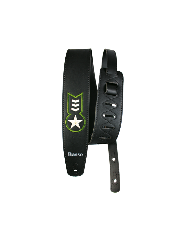 CORREA BASSO PARA GUITARRA Y BAJO SERIE VINTAGE NEGRA CON EMBLEMA