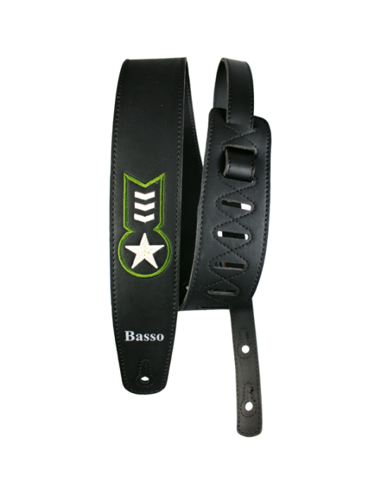 CORREA BASSO PARA GUITARRA Y BAJO SERIE VINTAGE NEGRA CON EMBLEMA