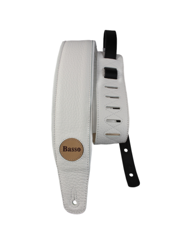 CORREA BASSO PARA GUITARRA Y BAJO SERIE CUERO BLANCO