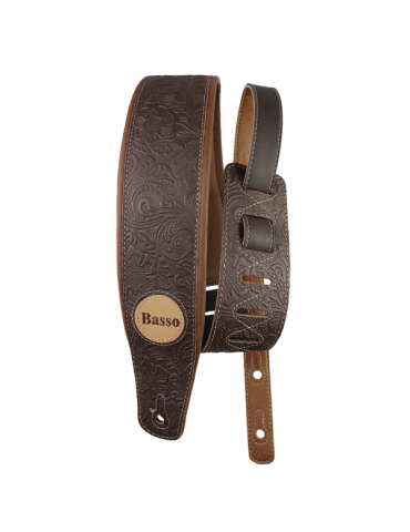 CORREA BASSO PARA GUITARRA Y BAJO SERIE CUERO MARRÓN FLOREADO