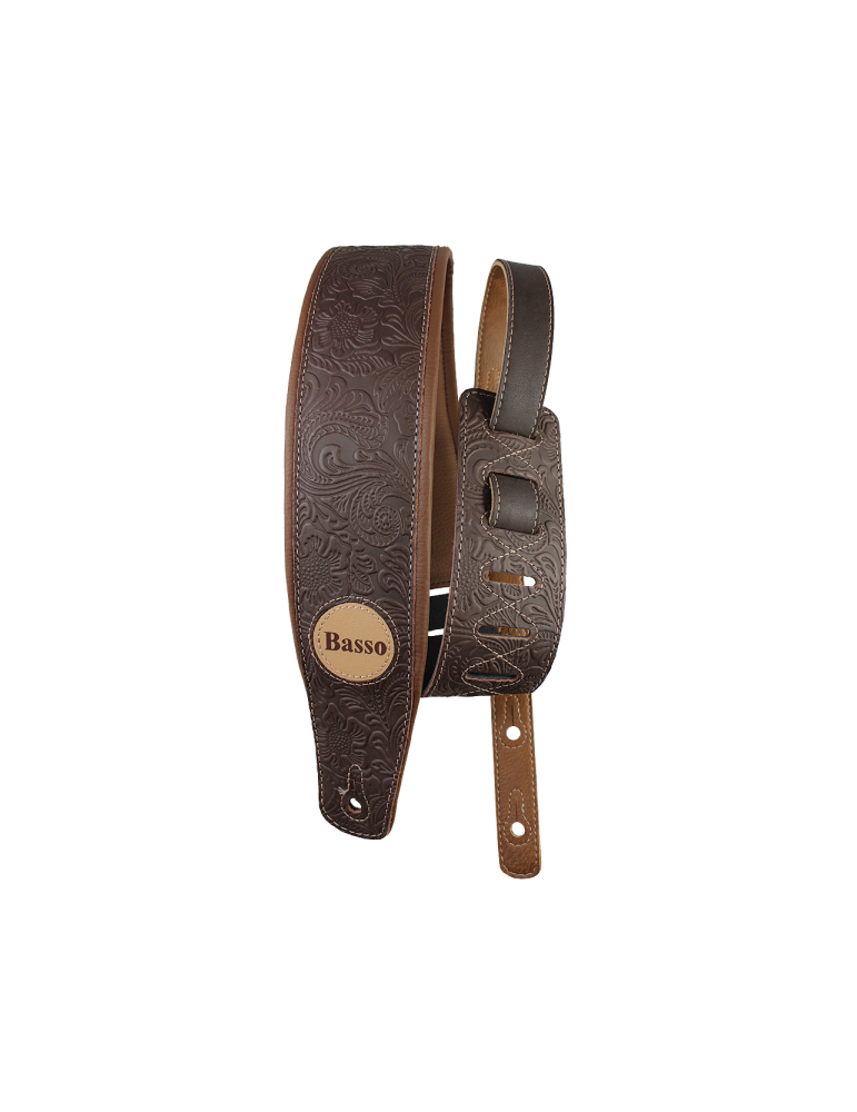 CORREA BASSO PARA GUITARRA Y BAJO SERIE CUERO MARRÓN FLOREADO