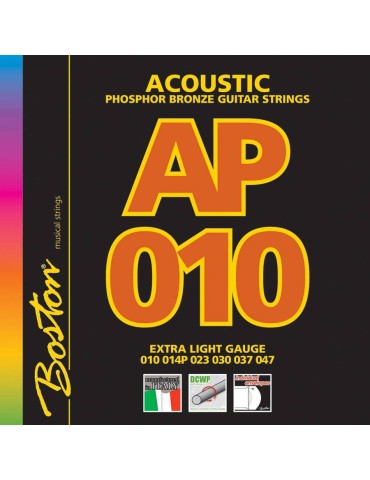JUEGO DE CUERDAS BOSTON PARA GUITARRA ACÚSTICA FÓSFORO BRONCE 010-047
