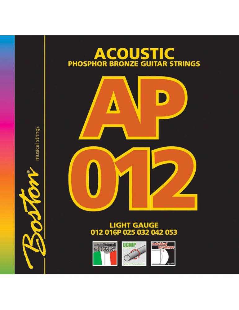 JUEGO DE CUERDAS BOSTON PARA GUITARRA ACÚSTICA FÓSFORO BRONCE 012-053