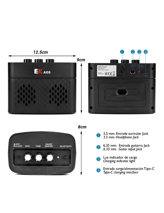 AMPLIFICADOR EK DE GUITARRA EKA05 PORTÁTIL 5W