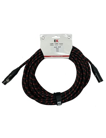 CABLE EK AUDIO TRENZADO DE TELA PARA MICRÓFONO XLR-XLR MACHO-HEMBRA 9 METROS