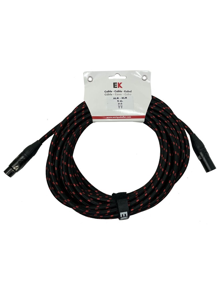 CABLE EK AUDIO TRENZADO DE TELA PARA MICRÓFONO XLR-XLR MACHO-HEMBRA 9 METROS