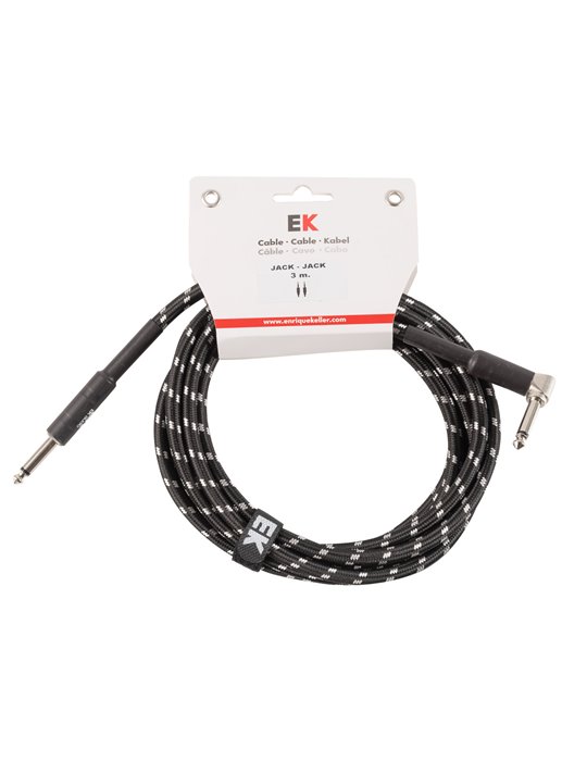 CABLE EK AUDIO PARA GUITARRA JACK - JACK RECTO - ACODADO TELA TRENZADA DE 3 M