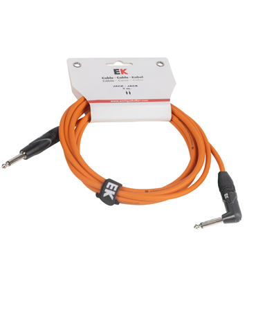 CABLE EK AUDIO PARA GUITARRA JACK RECTO-ACODADO 3M NARANJA