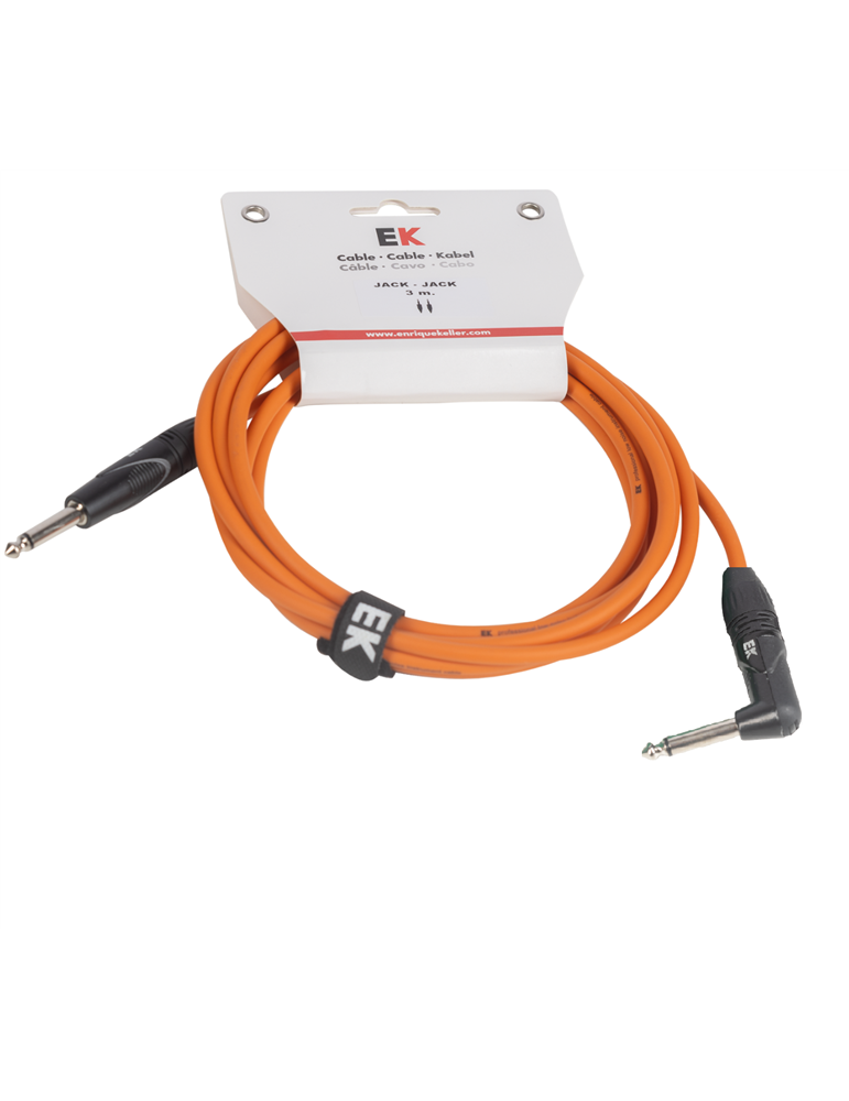 CABLE EK AUDIO PARA GUITARRA JACK RECTO-ACODADO 3M NARANJA