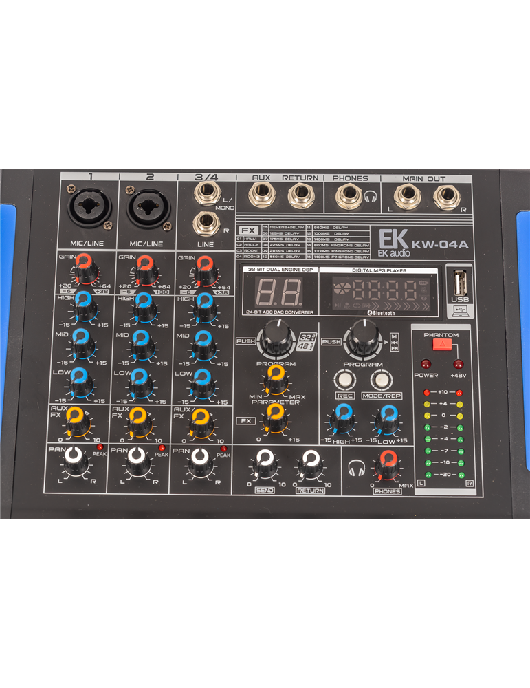 MESA DE MEZCLAS EK AUDIO AMPLIFICADA Y CON EFECTOS KW04A