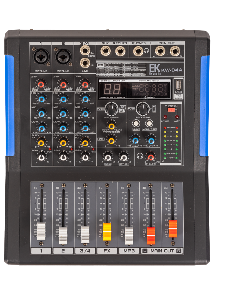 MESA DE MEZCLAS EK AUDIO AMPLIFICADA Y CON EFECTOS KW04A
