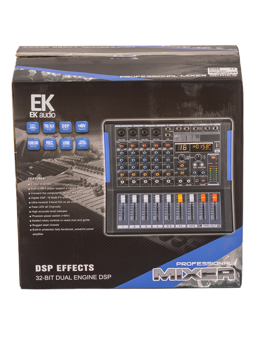 MESA DE MEZCLAS EK AUDIO AMPLIFICADA Y CON EFECTOS KW06A