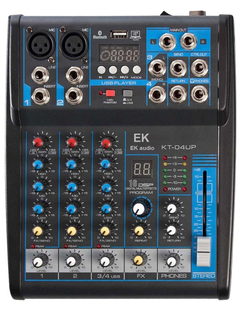 MESA DE MEZCLAS CON EFECTOS EK AUDIO KT04UP