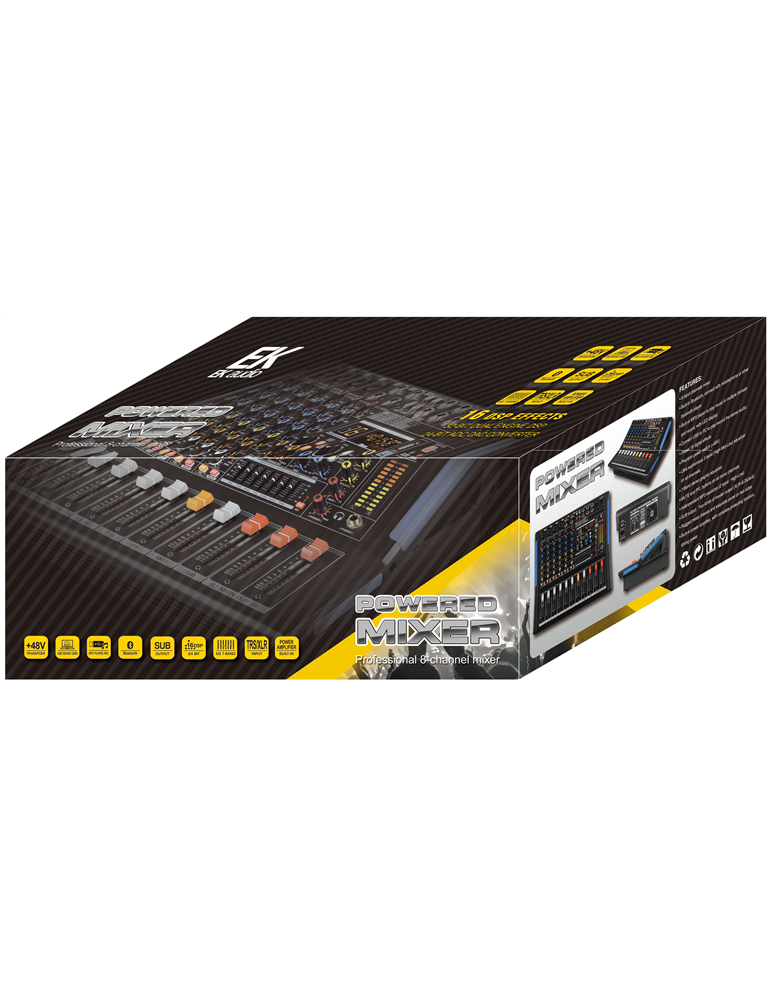 MESA DE MEZCLAS EK AUDIO AMPLIFICADA Y CON EFECTOS KW08E