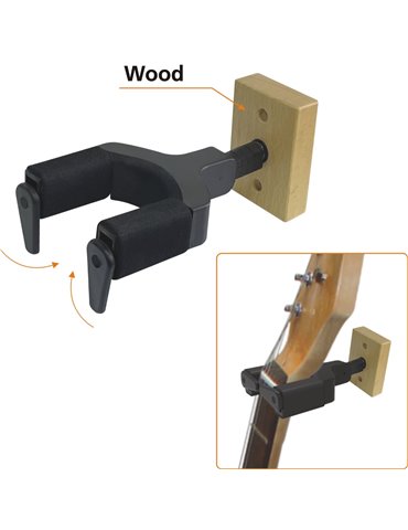 SOPORTE FIJO DE PARED PARA GUITARRA Y BAJO CON BASE DE MADERA