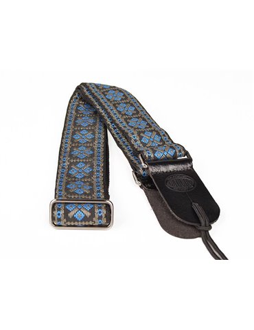 CORREA GAUCHO SERIE TRADICIONAL PARA GUITARRA 50mm CUERO AZUL Y GRIS 2