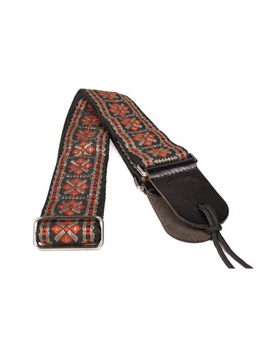 CORREA GAUCHO SERIE TRADICIONAL PARA GUITARRA 50mm CUERO ROJO Y GRIS 2