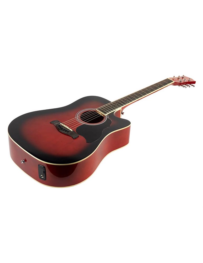 GUITARRA ACÚSTICA RICHWOOD ELECTRIFICADA DREADNOUHT ROJO SUNBURST