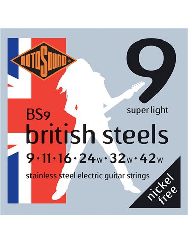 JUEGO DE CUERDAS ROTOSOUND PARA GUITARRA ELÉCTRICA BRITISH STEELS 9-42
