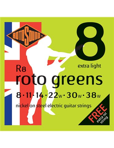 JUEGO DE CUERDAS ROTOSOUND PARA GUITARRA ELÉCTRICA 8-38