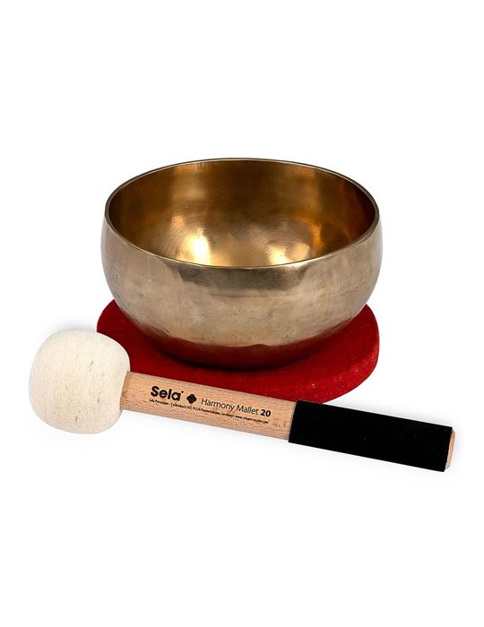 brass singing bowl 15cm, with mallet - felt ring -