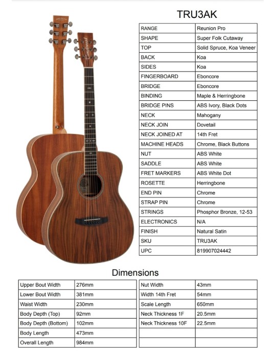 GUITARRA ACÚSTICA TANGLEWOOD TRU3AK FOLK