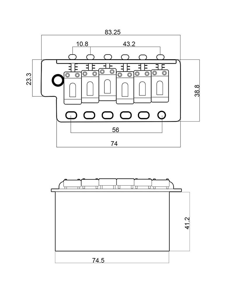 tremolo, pitch 10,8mm, with screws, zinc block, ch