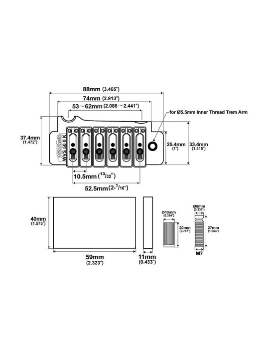TRÉMOLO WILKINSON 2-PUNTOS PASO 10,5mm DORADO SATINADO