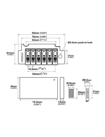 TRÉMOLO WILKINSON 2-PUNTOS PASO 10,8mm DORADO SATINADO 2