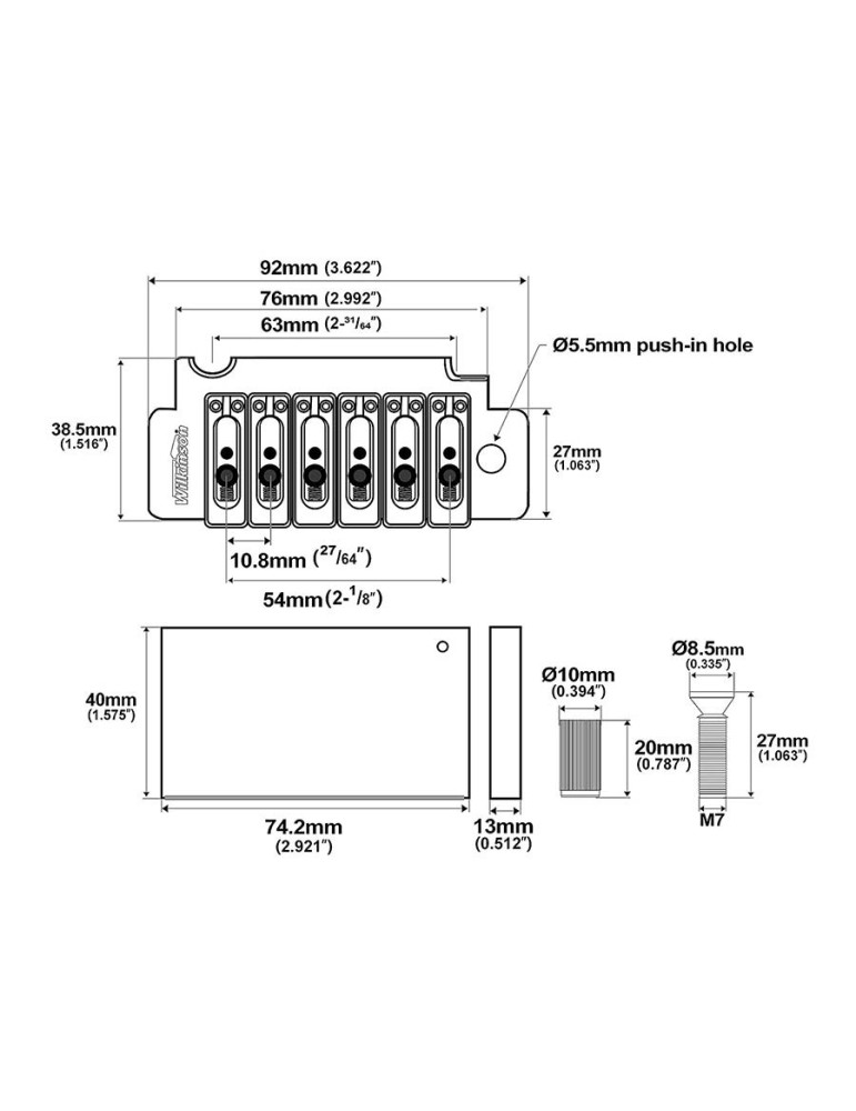 TRÉMOLO WILKINSON 2-PUNTOS PASO 10,8mm NÍQUEL