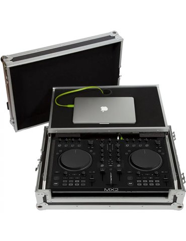 Flight Case N.I®KONTROL S4/S3.Pioneer® DDJ-SR2 Plata (Soporte Ordenador, Trolley y Ruedas).
