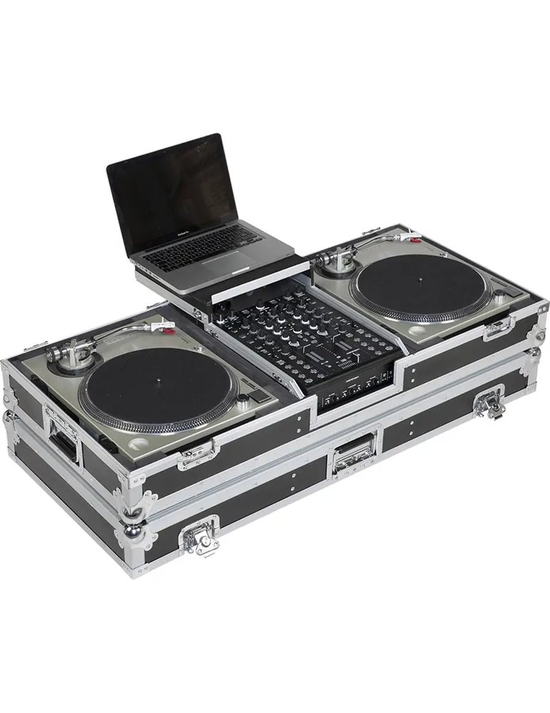 Flight Case Tocadiscos (Batalla)/ Pioneer® DJM-S9 or NI® KONTROL Z2 Plata (Soporte Ordenador y Ruedas).