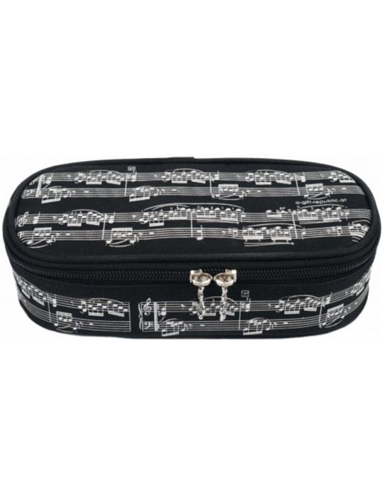 Estuche Escolar Lujo Agifty P-1032 Negro Partituras Blancas