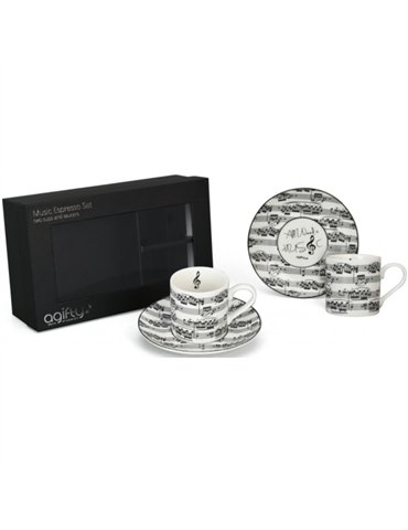 Pack 2 Tazas Espresso Con Plato Agifty M-7018 Partituras