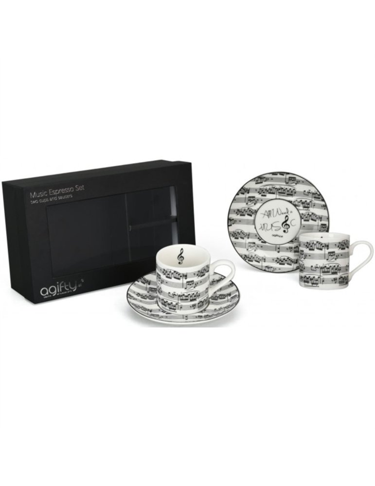 Pack 2 Tazas Espresso Con Plato Agifty M-7018 Partituras