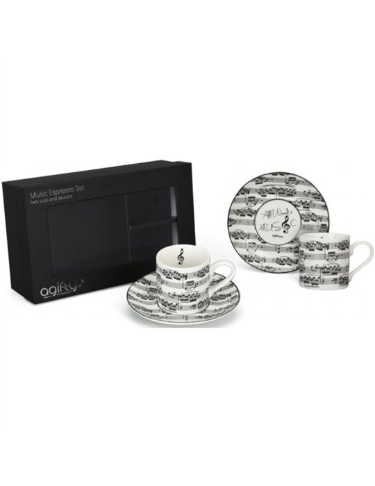 Pack 2 Tazas Espresso Con Plato Agifty M-7018 Partituras