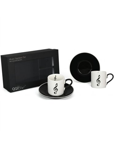 Pack 2 Tazas Espresso Con Plato Agifty M-7021 Clave de Sol Blanco
