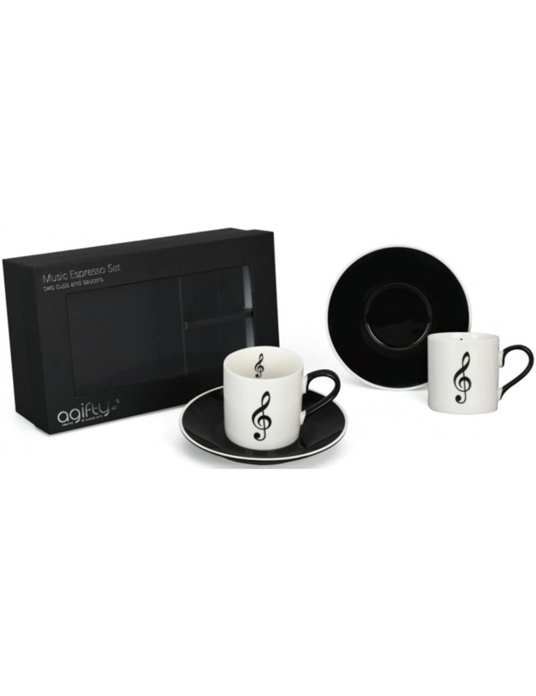 Pack 2 Tazas Espresso Con Plato Agifty M-7021 Clave de Sol Blanco
