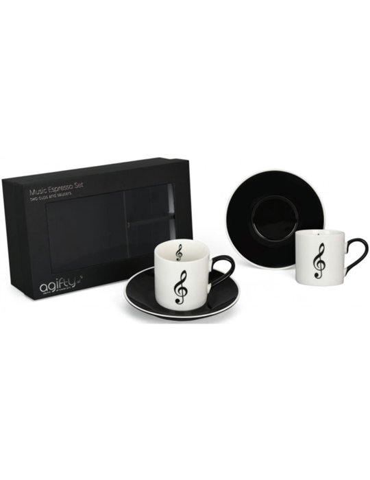 Pack 2 Tazas Espresso Con Plato Agifty M-7021 Clave de Sol Blanco