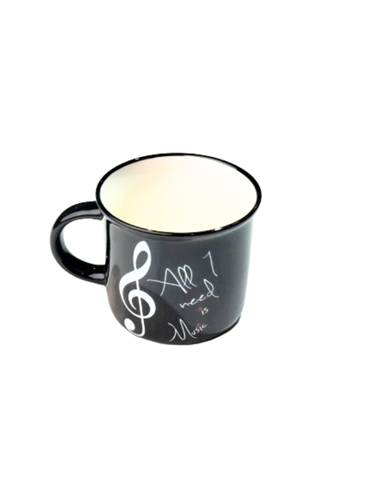 Taza Mug 350 ml. Agifty M-7015 Negra Clave de Sol Blanca