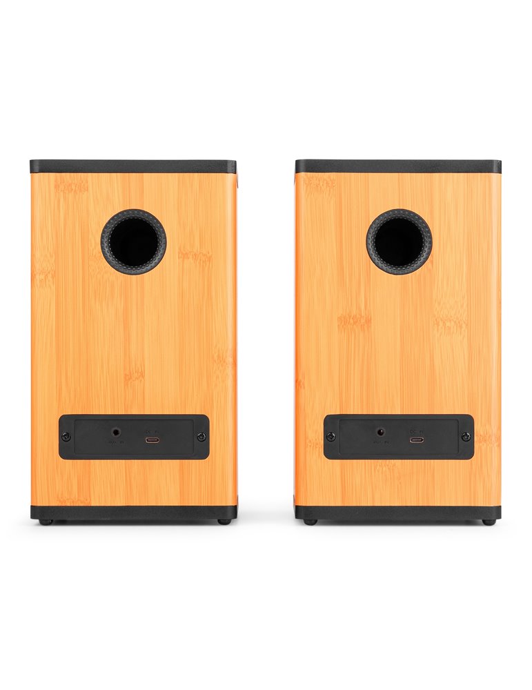 BS20 Conjunto de altavoces activos de estantería con batería, bambú